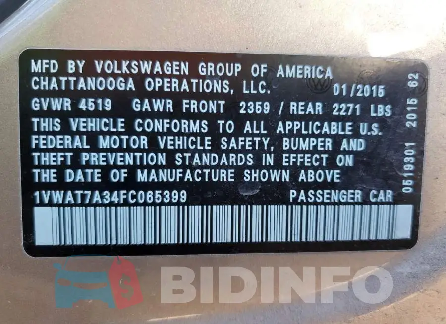 1VWAT7A34FC065399 Photo# 12