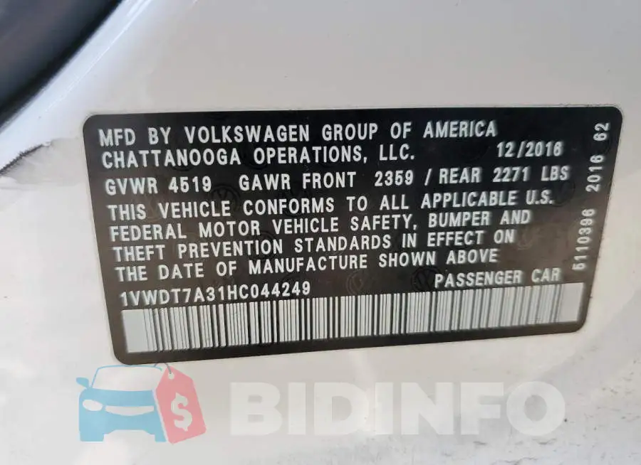 1VWDT7A31HC044249 Photo# 12