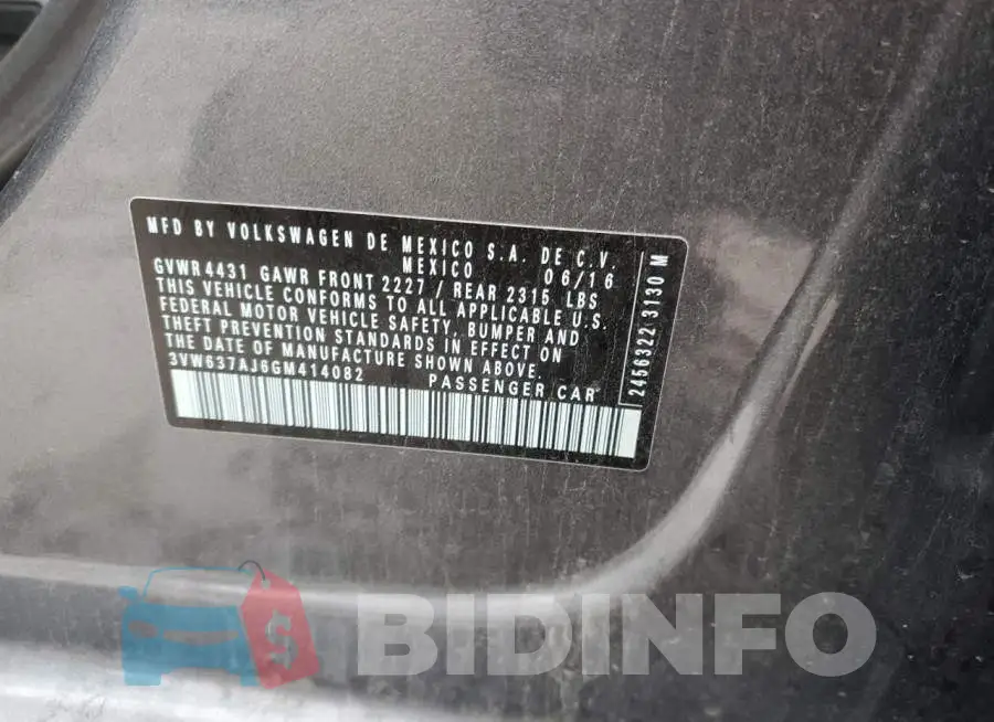 3VW637AJ6GM414082 Photo# 12
