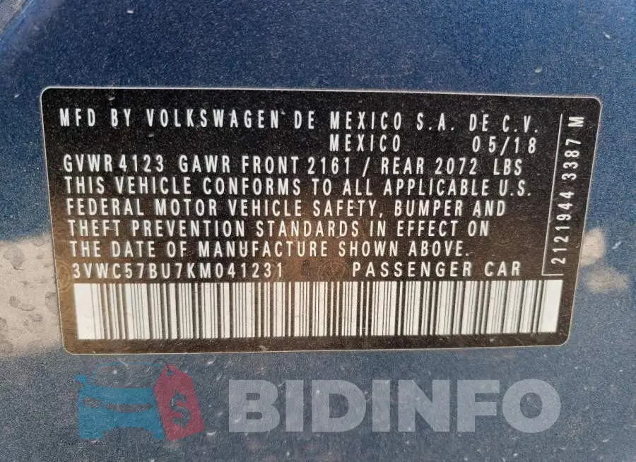 3VWC57BU7KM041231 Photo# 10