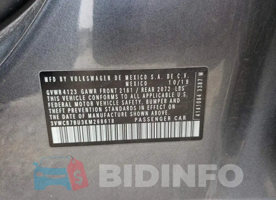 3VWCB7BU3KM268618 Photo# 12