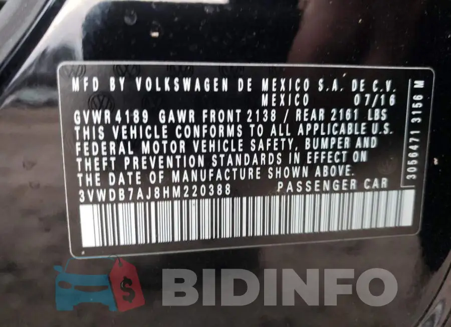 3VWDB7AJ8HM220388 Photo# 12