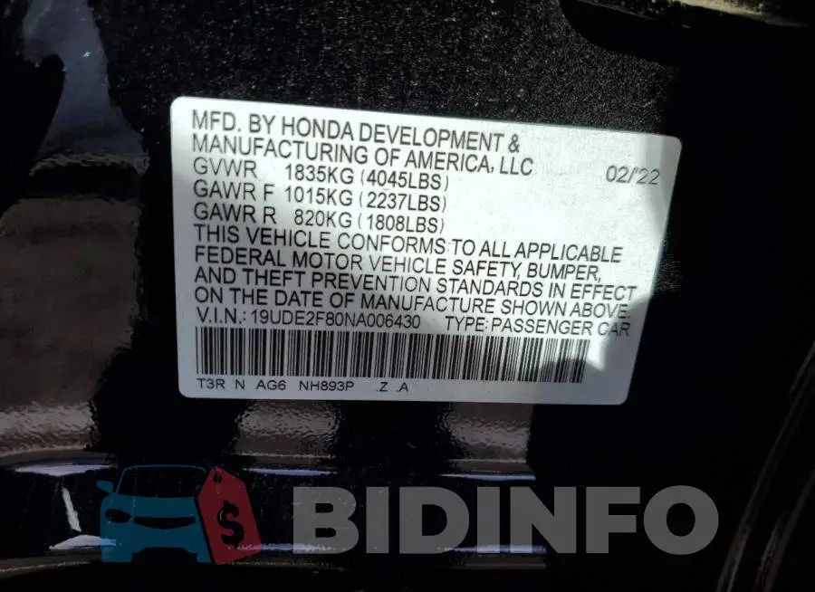 19UDE2F80NA006430 Photo# 12