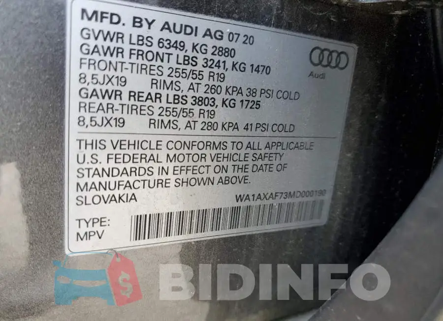 WA1AXAF73MD000190 Photo# 13