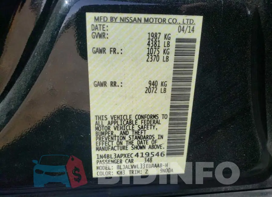 1N4BL3APXEC419546 Photo# 12