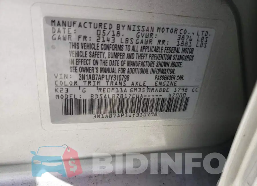 3N1AB7AP1JY310798 Photo# 13