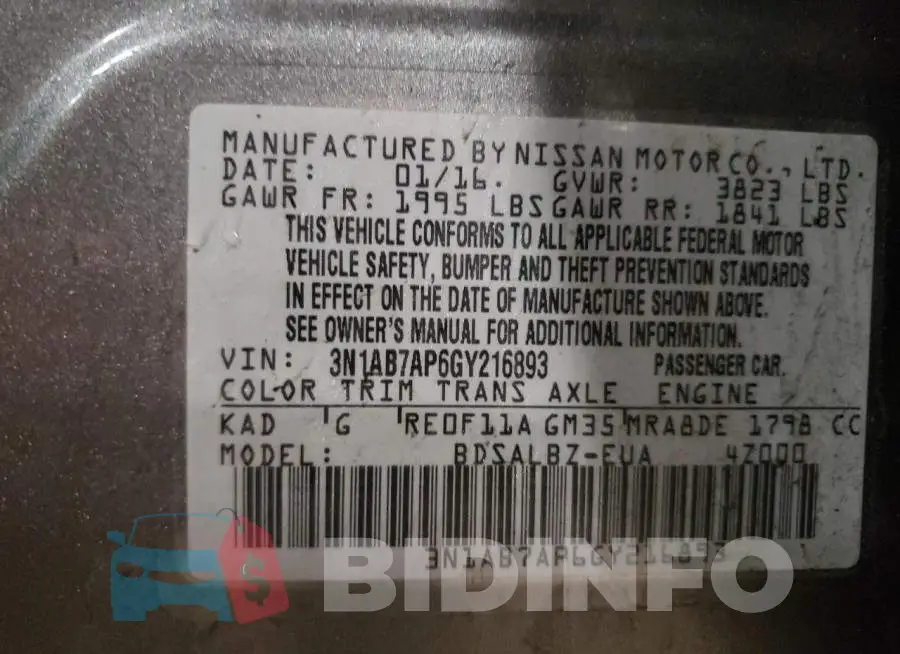 3N1AB7AP6GY216893 Photo# 12