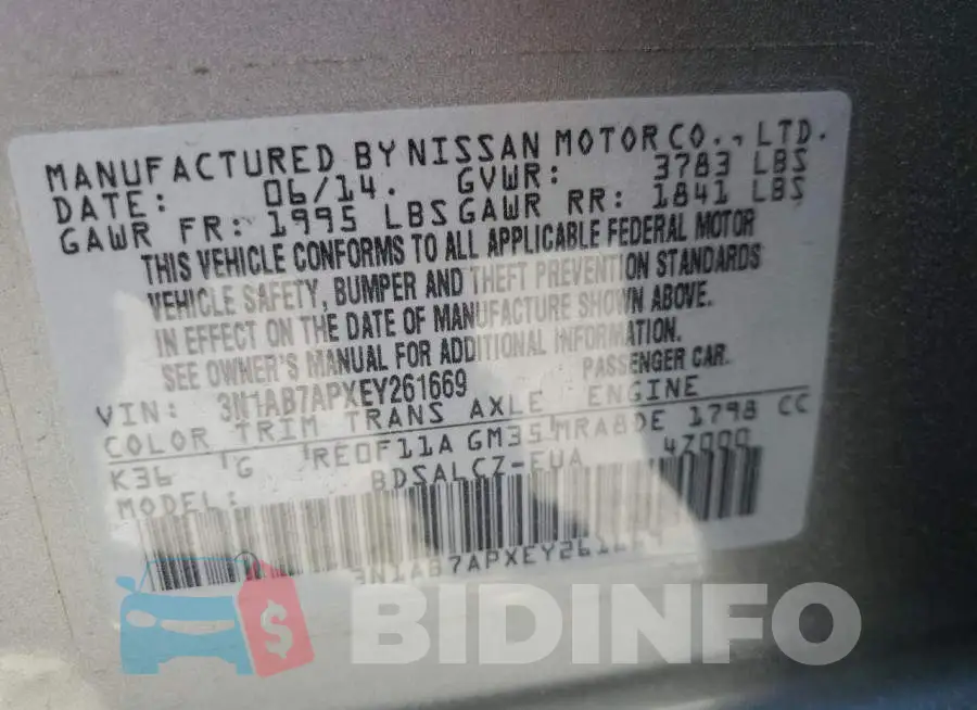 3N1AB7APXEY261669 Photo# 12