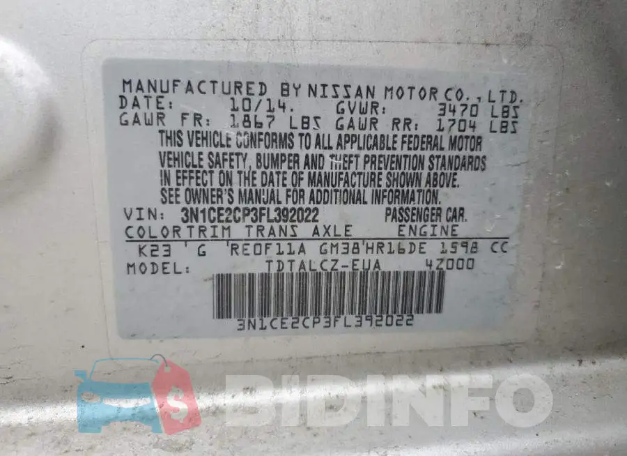 3N1CE2CP3FL392022 Photo# 12