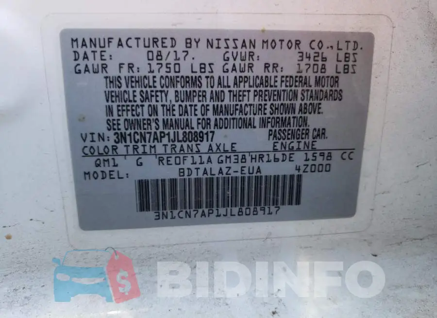 3N1CN7AP1JL808917 Photo# 12