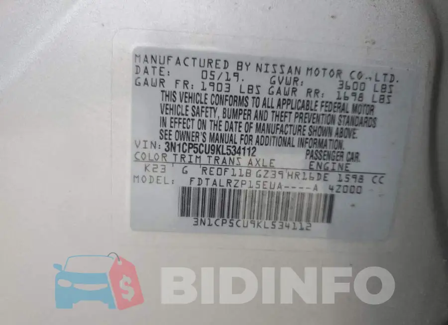 3N1CP5CU9KL534112 Photo# 12