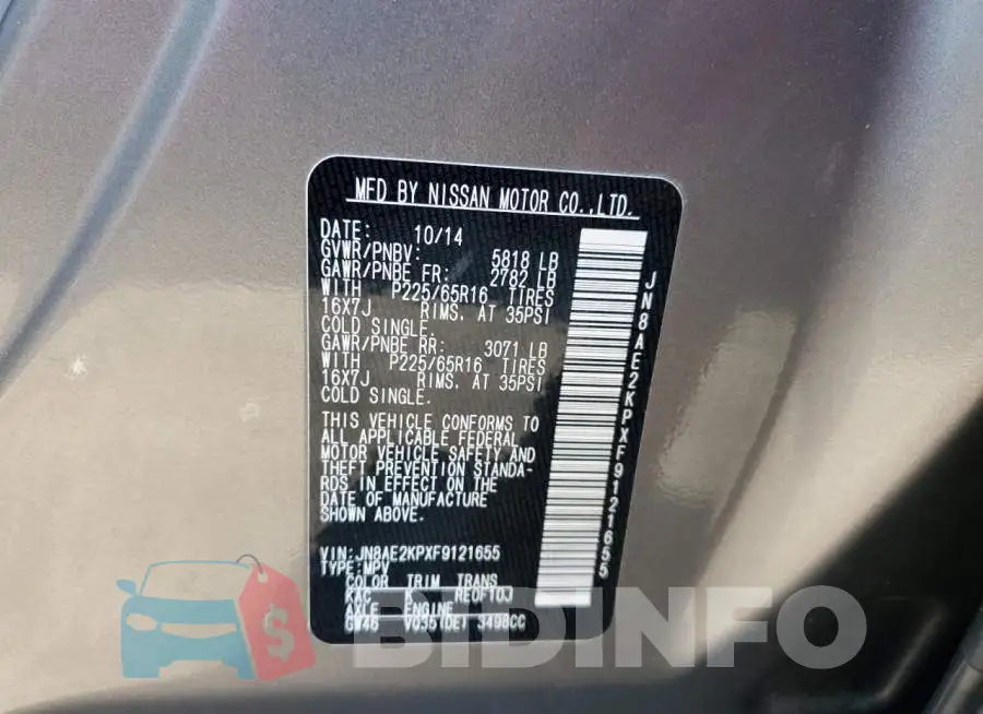 JN8AE2KPXF9121655 Photo# 13