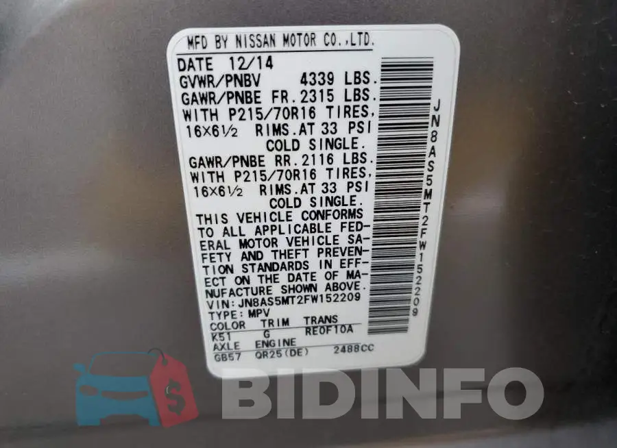 JN8AS5MT2FW152209 Photo# 13