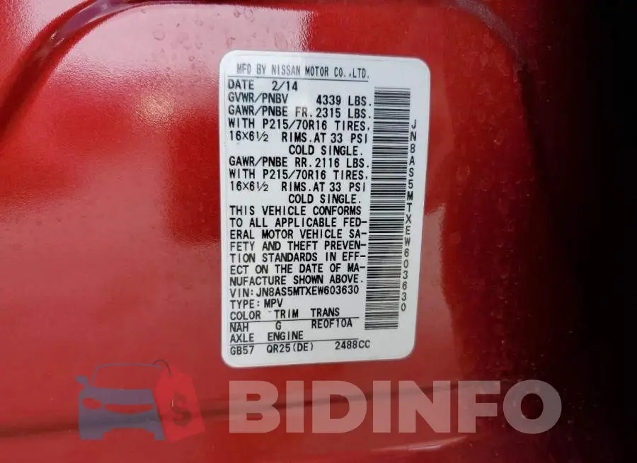 JN8AS5MTXEW603630 Photo# 13