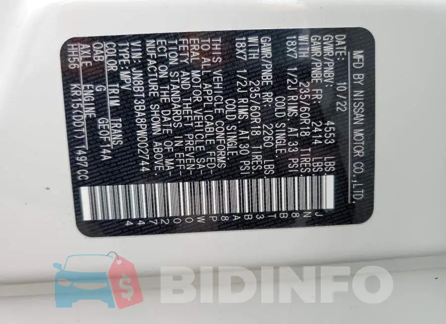 JN8BT3BA8PW002744 Photo# 14