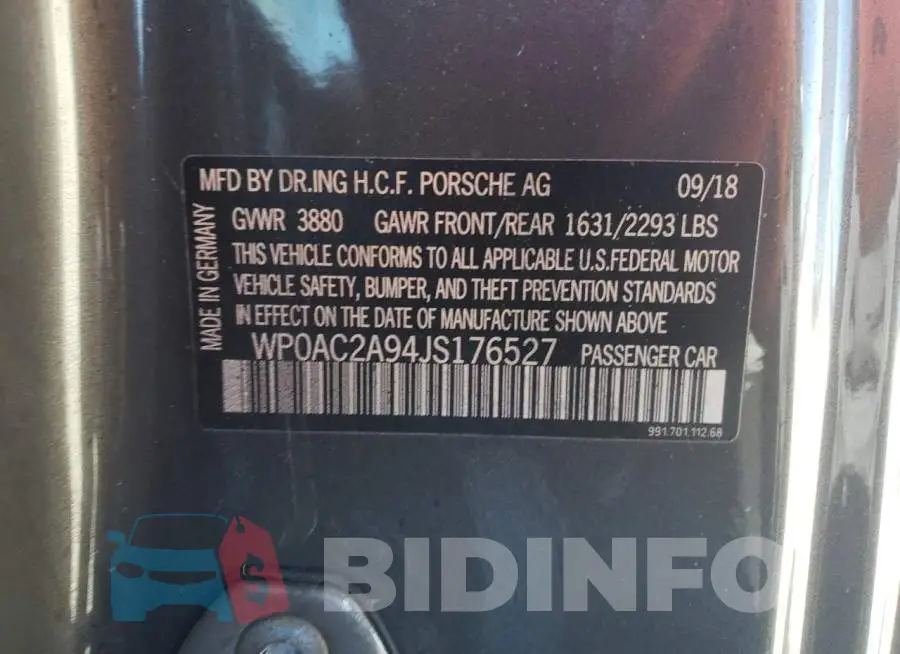 WP0AC2A94JS176527 Photo# 10