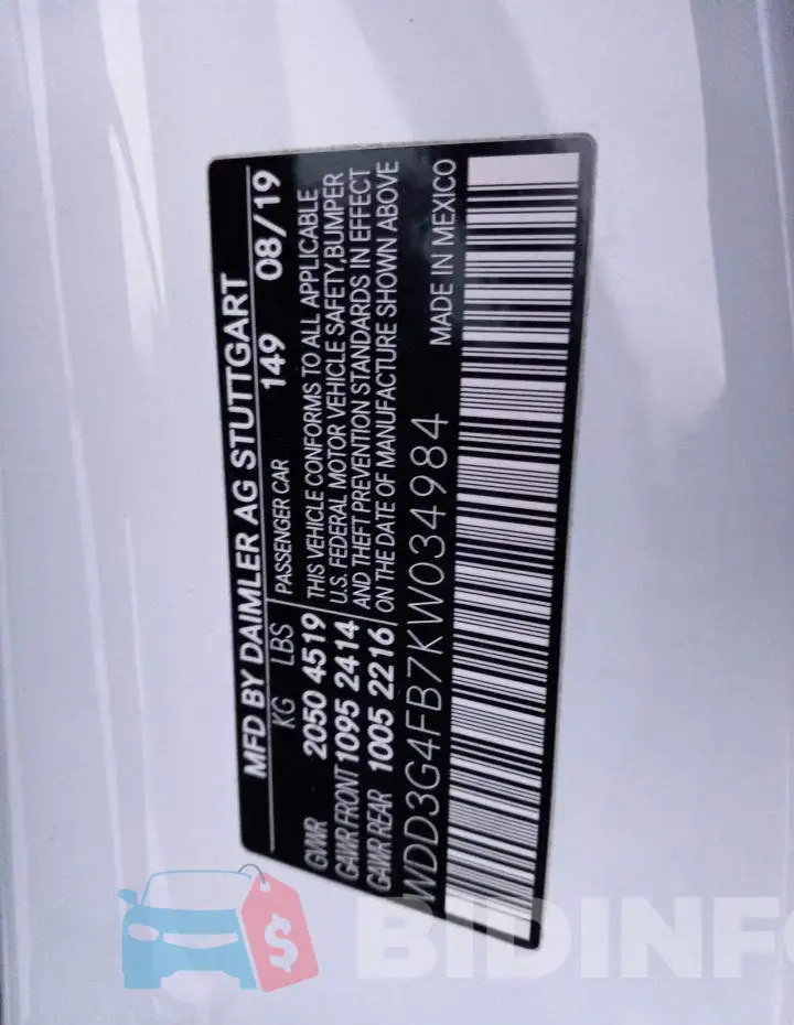 WDD3G4FB7KW034984 Photo# 12