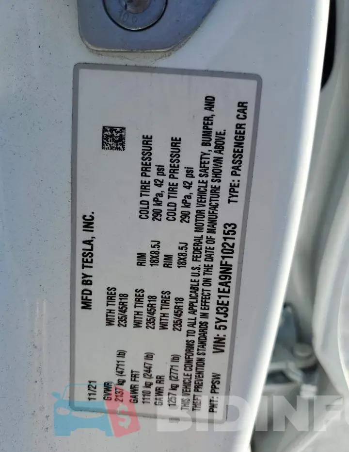 5YJ3E1EA9NF102153 Photo# 12
