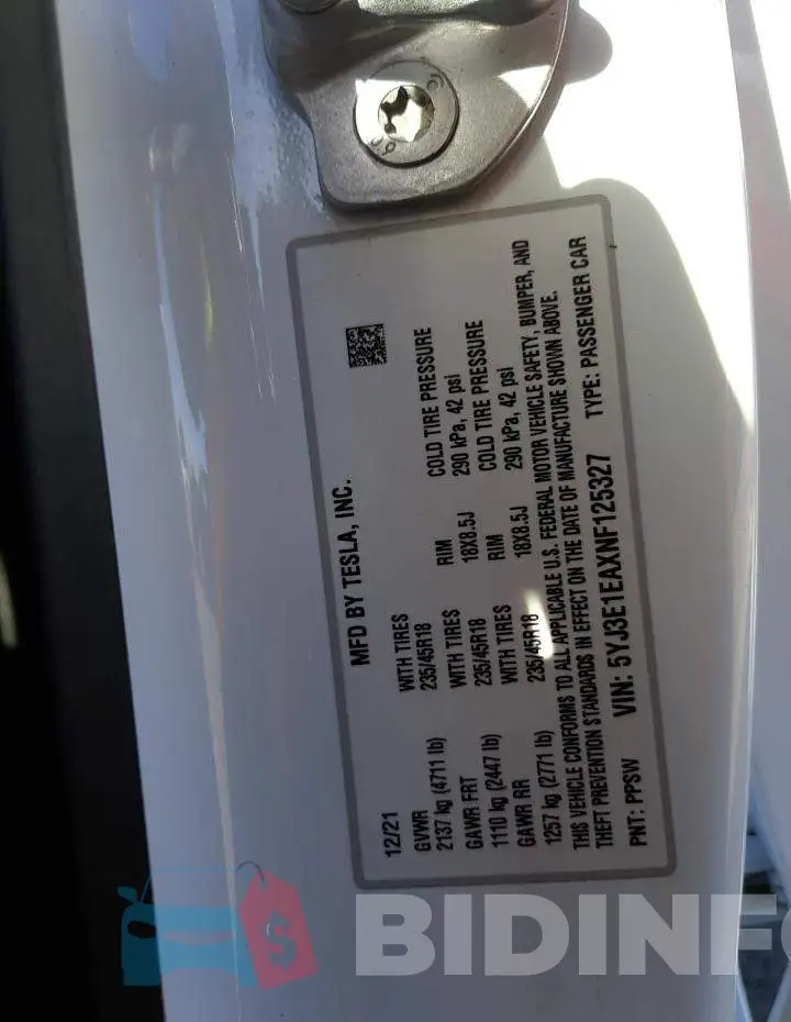 5YJ3E1EAXNF125327 Photo# 12