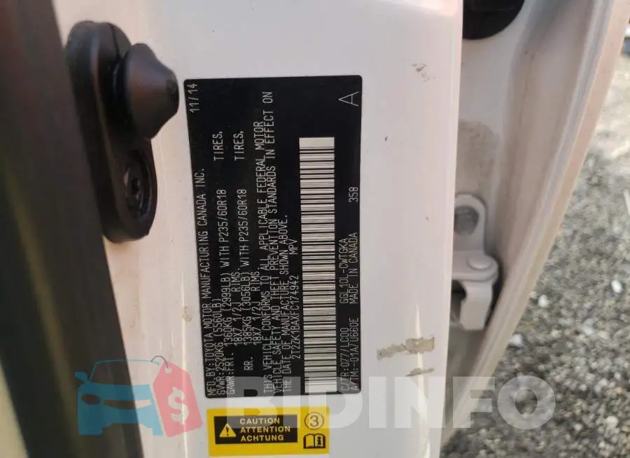 2T2ZK1BAXFC174942 Photo# 12