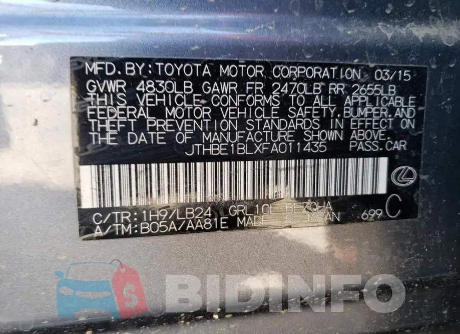 JTHBE1BLXFA011435 Photo# 12