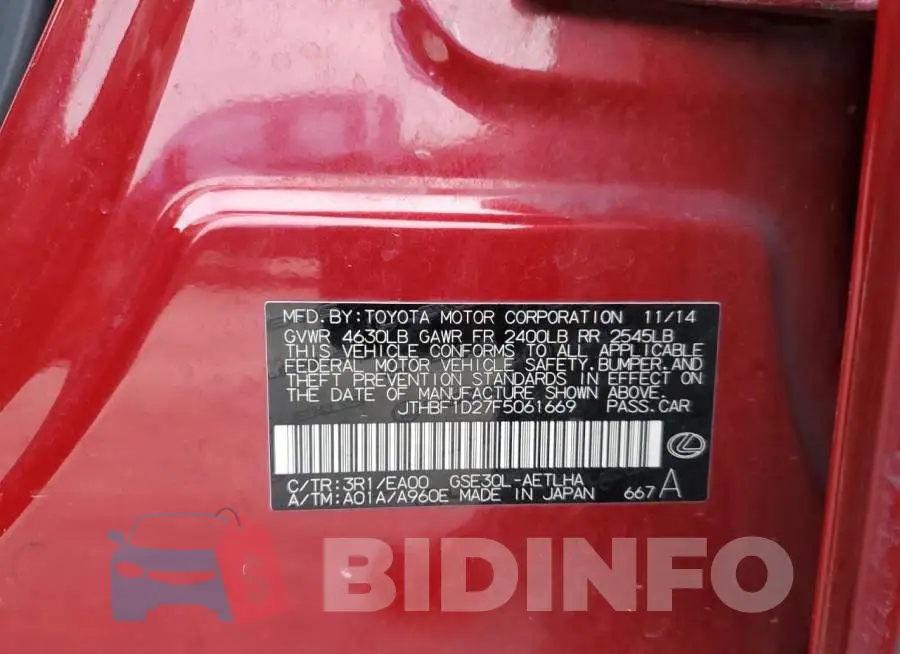 JTHBF1D27F5061669 Photo# 12