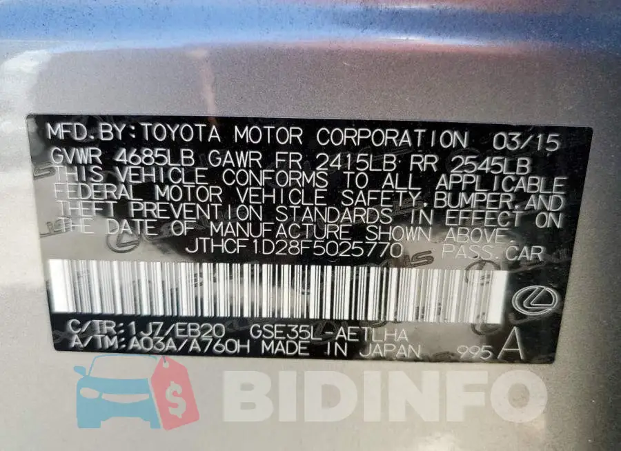 JTHCF1D28F5025770 Photo# 12