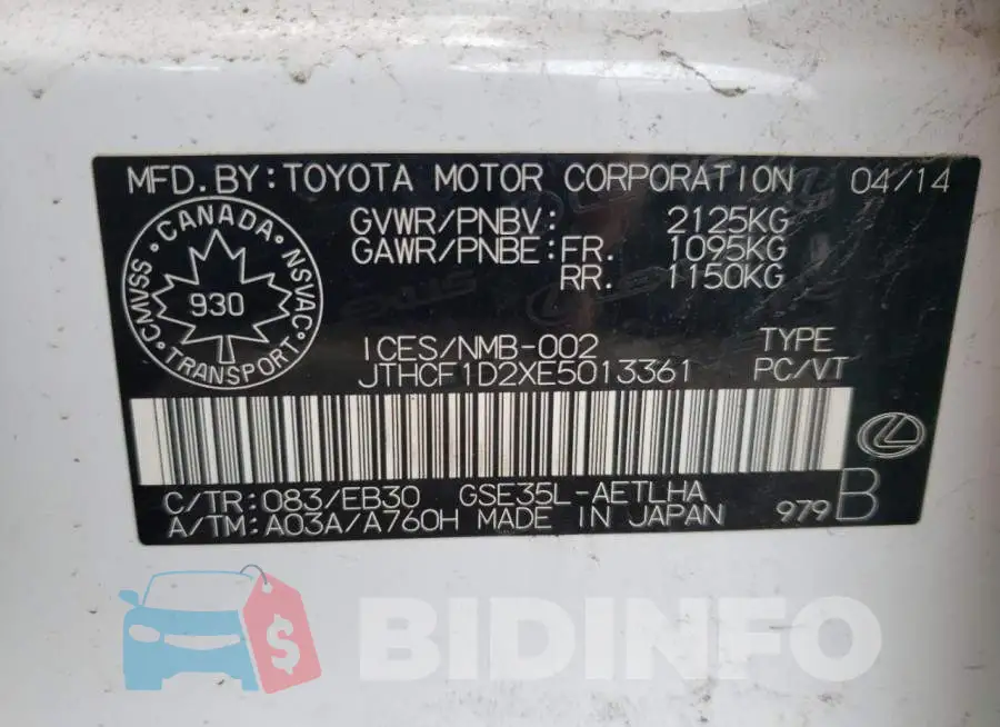 JTHCF1D2XE5013361 Photo# 12