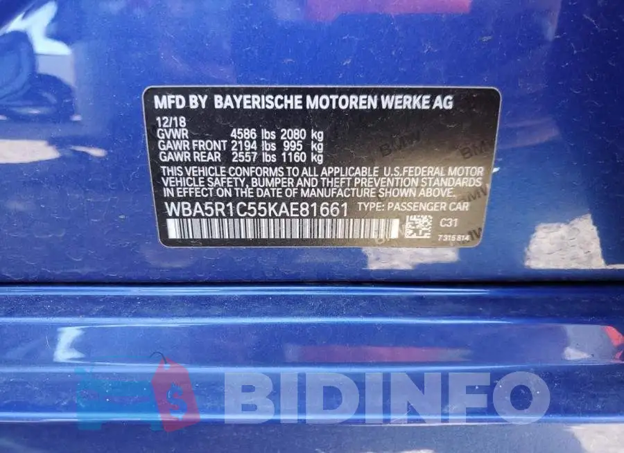 WBA5R1C55KAE81661 Photo# 12