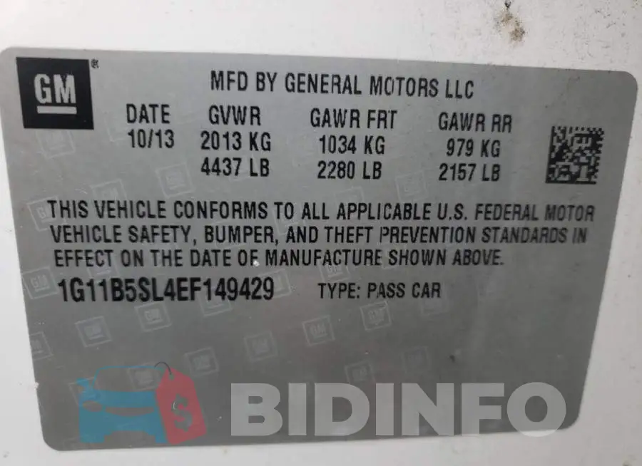 1G11B5SL4EF149429 Photo# 13