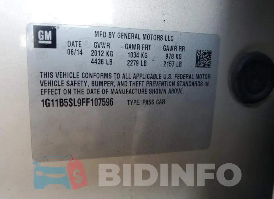 1G11B5SL9FF107596 Photo# 10