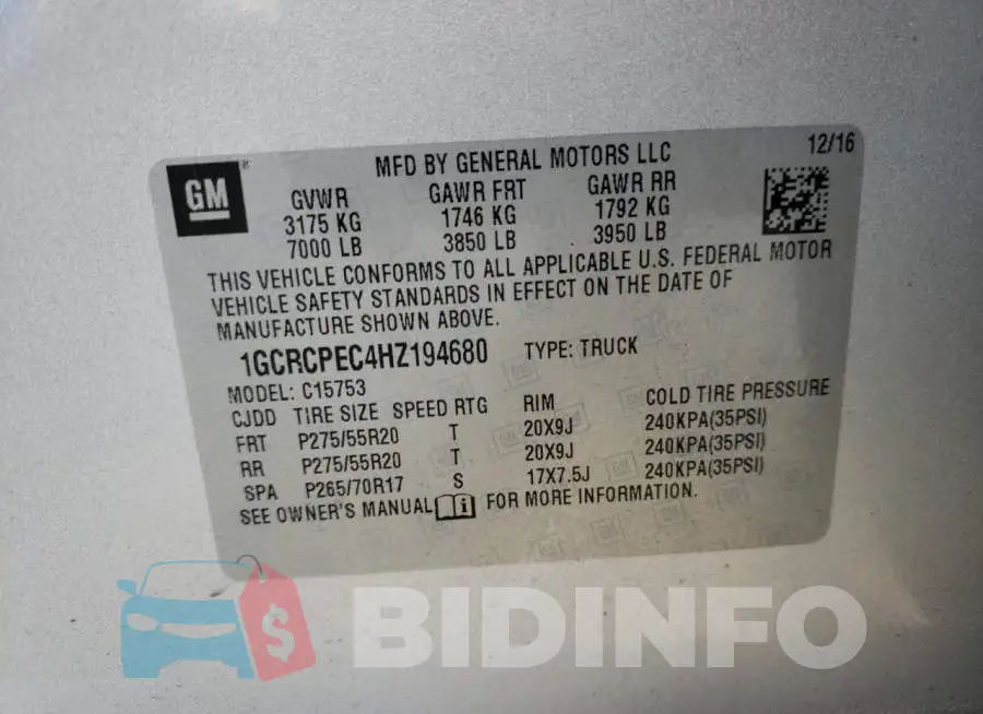 1GCRCPEC4HZ194680 Photo# 12