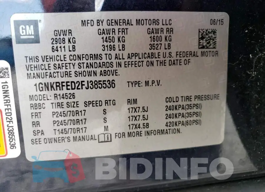 1GNKRFED2FJ385536 Photo# 12