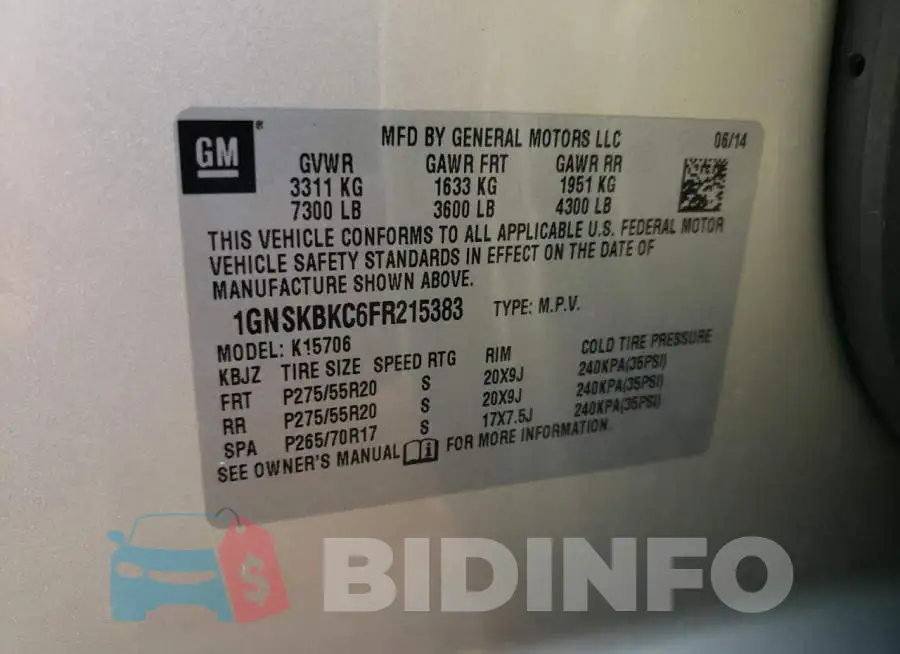 1GNSKBKC6FR215383 Photo# 13