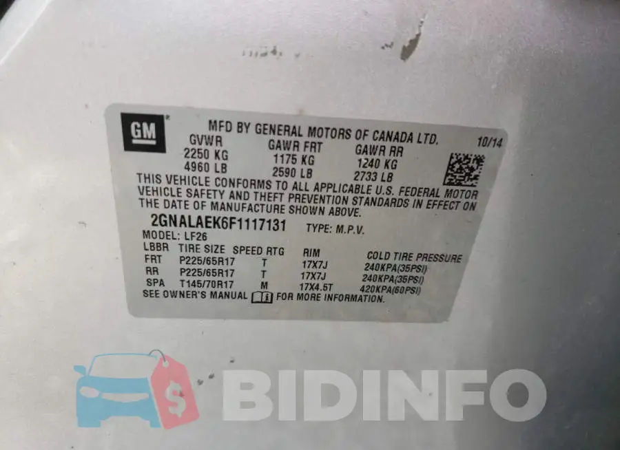 2GNALAEK6F1117131 Photo# 12