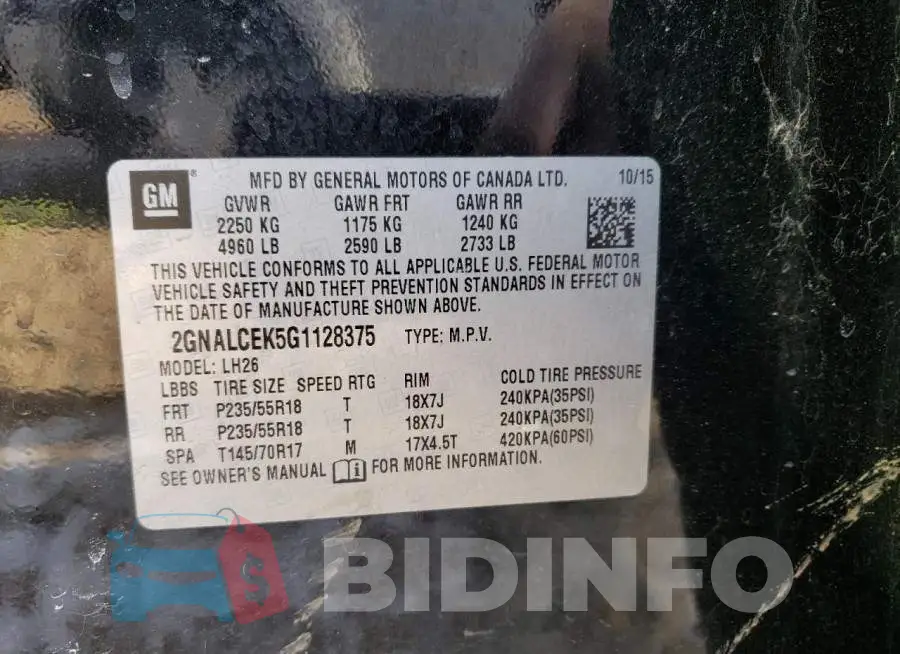 2GNALCEK5G1128375 Photo# 13