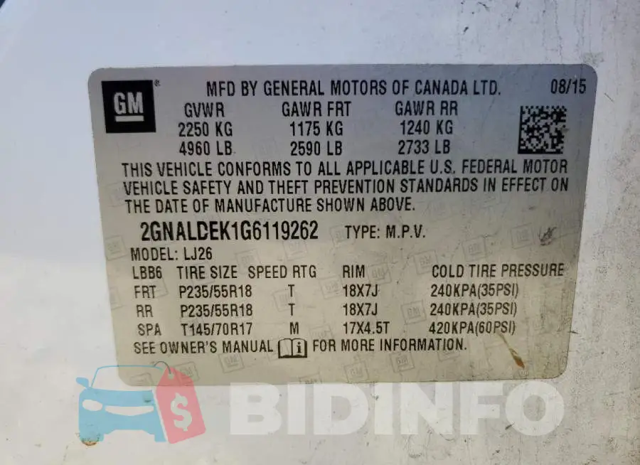 2GNALDEK1G6119262 Photo# 14