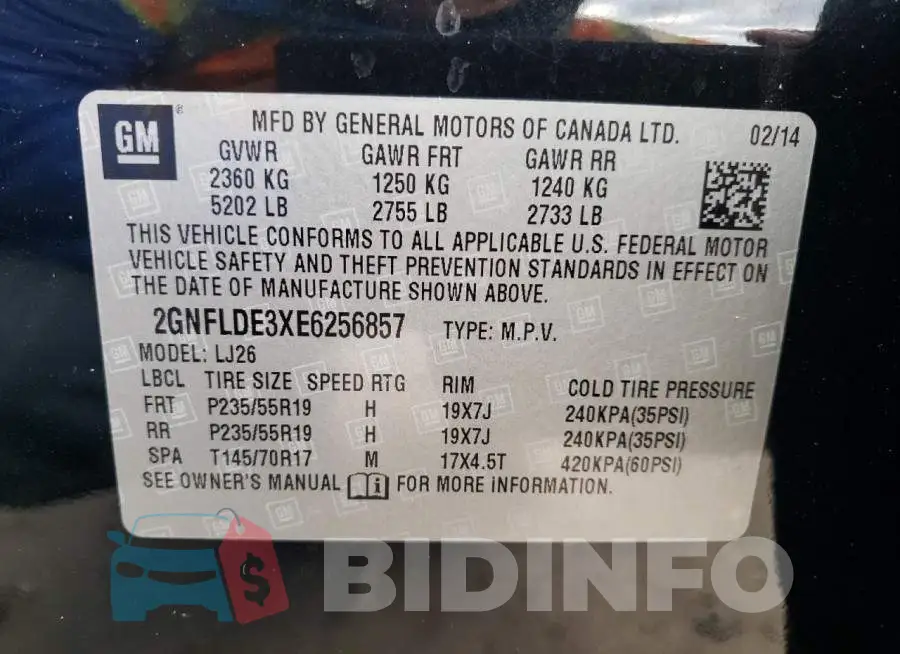 2GNFLDE3XE6256857 Photo# 13