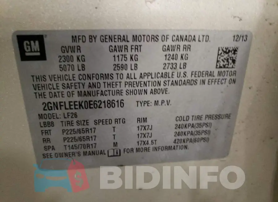 2GNFLEEK0E6218616 Photo# 12