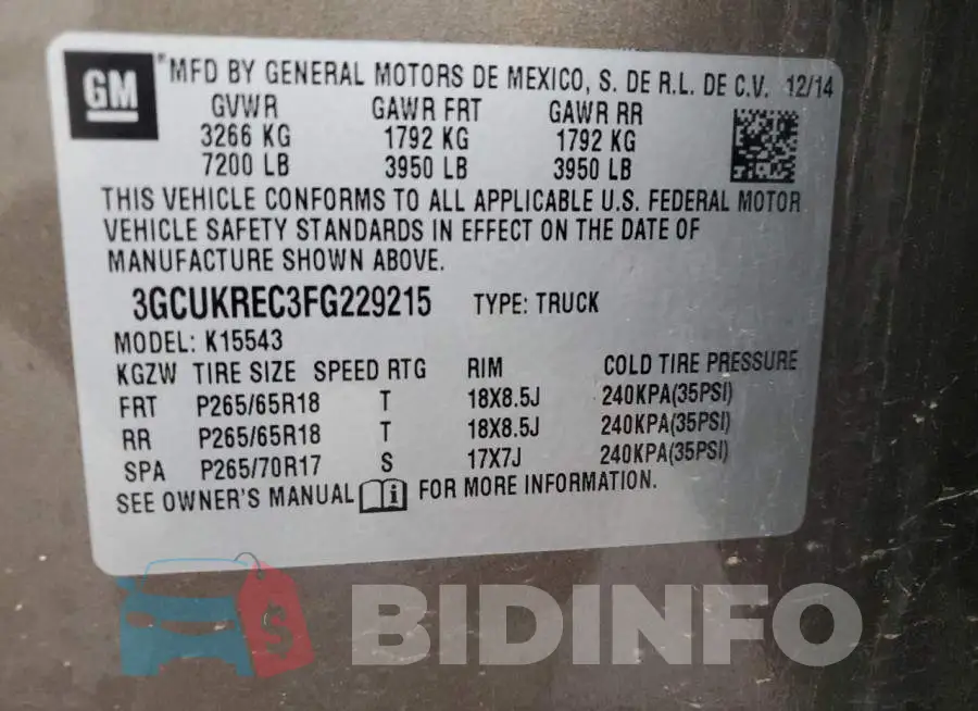 3GCUKREC3FG229215 Photo# 12