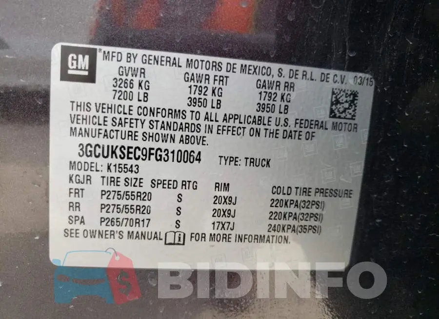 3GCUKSEC9FG310064 Photo# 12