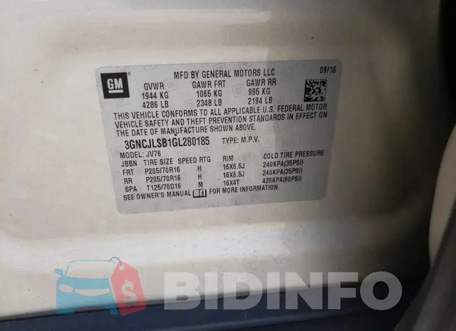 3GNCJLSB1GL280185 Photo# 13
