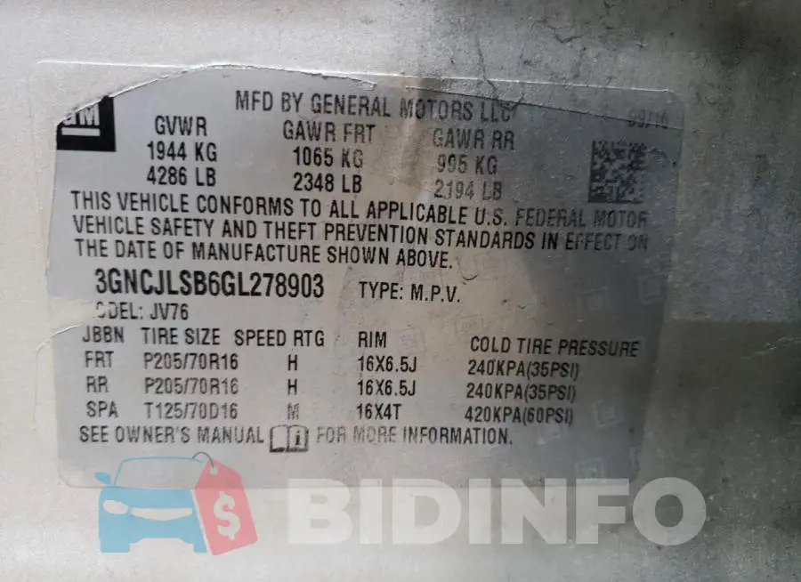 3GNCJLSB6GL278903 Photo# 13