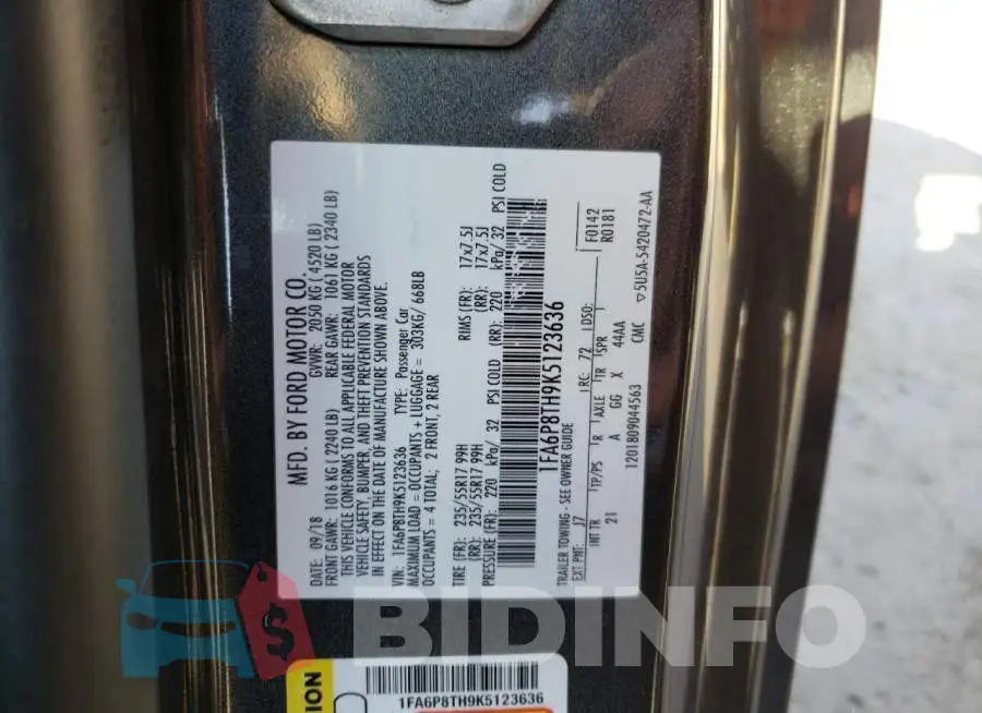 1FA6P8TH9K5123636 Photo# 12