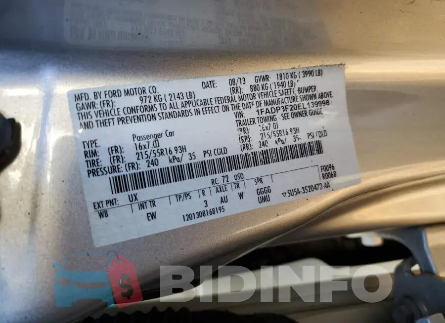 1FADP3F20EL139998 Photo# 13