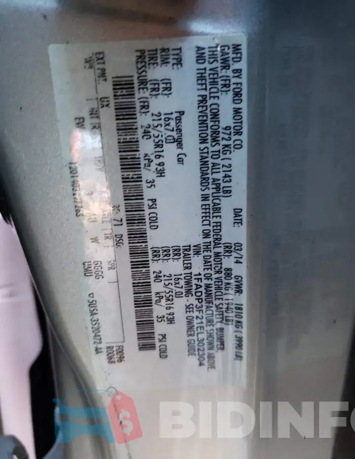 1FADP3F21EL302304 Photo# 12
