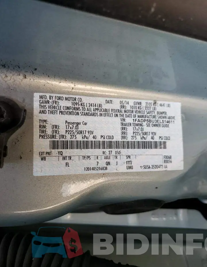 1FADP5BU3EL514611 Photo# 12