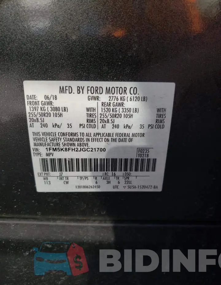 1FM5K8FH2JGC21700 Photo# 13