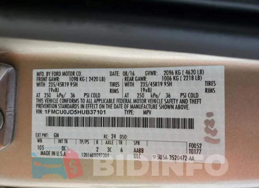 1FMCU0JD5HUB37101 Photo# 13