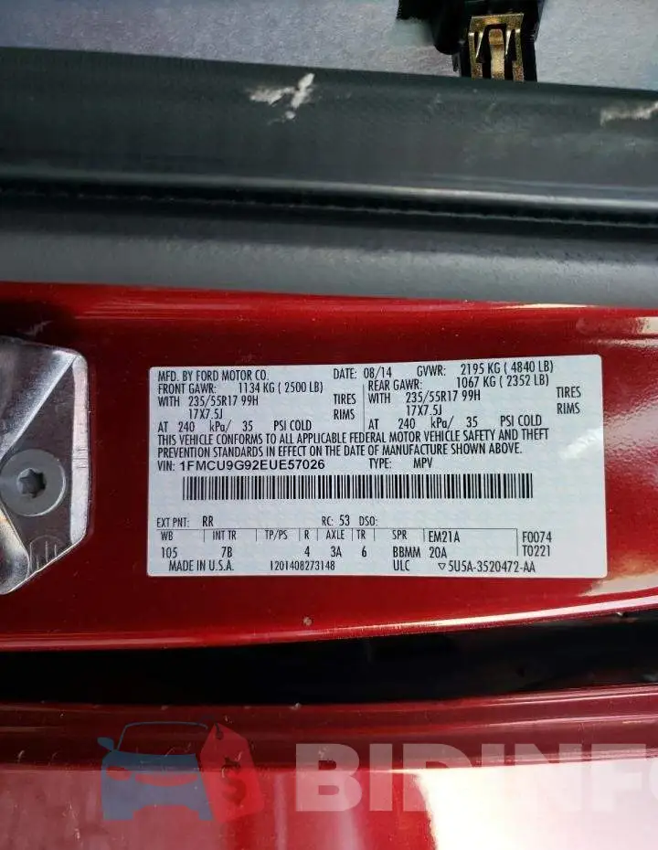 1FMCU9G92EUE57026 Photo# 13